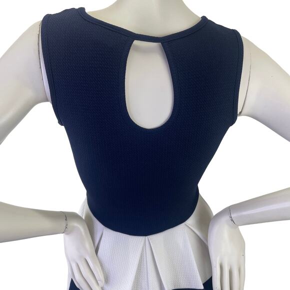 Fashion Magazine Vntg 80s Sleeveless Mini Dress Navy White Scoop Neck Fit Flare - Picture 7 of 14